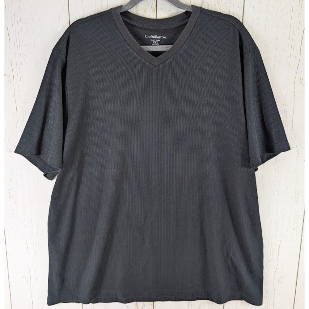 Croft Barrow Size XXL Easy Care Black V Neck Mens Ribbed Short Sleeve Top